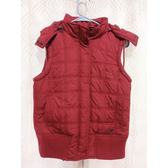 AMERICAN EAGLE Women's Puffer Vest With Removable Hood Red Size Medium - Picture 3 of 10